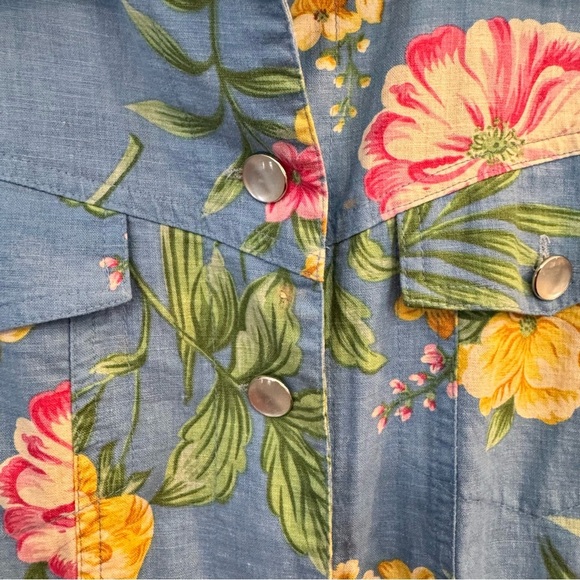 Vintage Blue Floral Linen Blend Jacket - Size Large - Picture 3 of 6